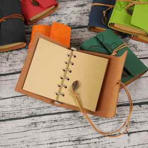 Custom LOGO Printed Leather <b>A6</b> Vintage Journal 6 Rings Small <b>Binder</b> School Recycled Notebook Red/Black/Blue 80 Sheets - Product Image 3