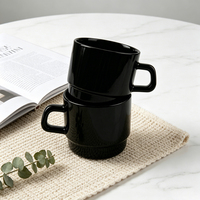 Mug en verre noir de 400 ml, fabrication directe, OEM ODM, haute qualité, pour café, thé, lait, avec poignée