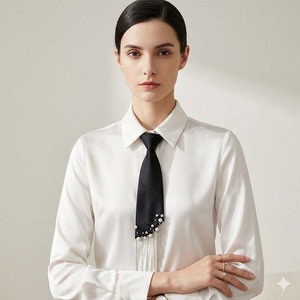 Corbata de satén negra con borlas, diamantes de imitación y flecos de perlas, sin nudos, para hombre y mujer, accesorio de moda. - Product Image 3