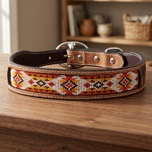 Fabricante directo Mayorista Collar de perro de cuero genuino con cuentas Tallado a mano Remache sólido Venta caliente Todos los tamaños Correas para mascotas - Product Image 3