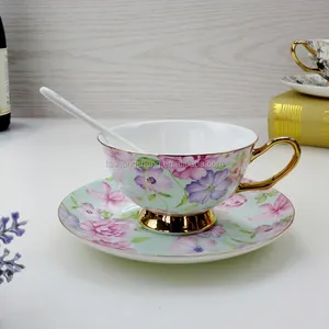 Hotsale उत्पादों मुद्रित फूल ठीक ब्रिटेन शाही चीनी मिट्टी के बरतन सिरेमिक उपहार कप कस्टम चाय कप सेट थोक