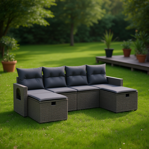 Conjunto de Sofá de Jardín de Ratán Gris Oscuro con Cojines de Espuma de Alta Densidad, Muebles de Exterior de Diseño Contemporáneo, Resistentes al Agua y a los Rayos UV - Product Image 2