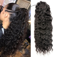 Letsfly Wholesale 9A Queue de cheval 100% cheveux humains lisses et bouclés, extension de queue de cheval à cordon et à enrouler pour femmes noires