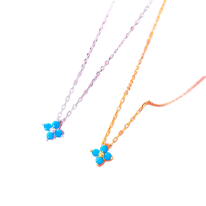 Collier en argent sterling 925 plaqué or avec petites fleurs exquises, chaîne à maillons Rolo, pierre turquoise pour femmes, style classique d'été - Product Image 1