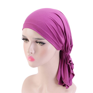 C107296 Foulard pré-noué en coton de <span class=keywords><strong>bambou</strong></span> musulman, <span class=keywords><strong>bonnet</strong></span> de chimiothérapie, turban pour femmes, couvre-chef, foulard, bandana pour le cancer - Product Image 1