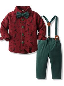Ensemble de vêtements formels de Noël 2025 pour bébés garçons, <span class=keywords><strong>tenue</strong></span> pour tout-petits, chemise avec nœud papillon et pantalon à bretelles, vêtements d'automne - Product Image 3