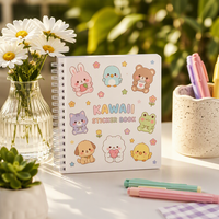Livre d'autocollants de dessins animés pour enfants, plus de 1000 pièces, pré-découpés, imperméables, réutilisables, reliure spirale, ouverture plate, design d'animaux mignons, journal, scrapbooking