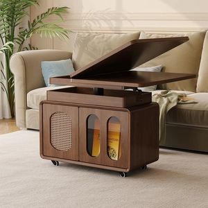 Mesa de centro Wanjulai móvil, ajustable en altura, plegable, con almacenamiento, para sala de estar, con ruedas y cajón. - Product Image 4