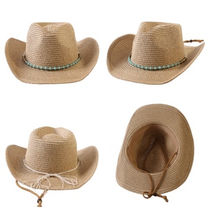 Wholesale Custom <b>Western</b> Beaded Band Wide Brim Straw Cowboy <b>Hat</b> for Men Women Summer Beach Festival Outdoor - Product Image 2