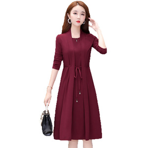 Women's Plus Size Mock Neck Long Sleeve Mid Length Dress With Wrap Tie Design For Daily Leisure Wear - Product Image 5