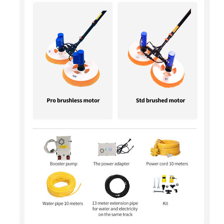 Electric Solar Photovoltaic Panel Cleaning Tool With Extension Pole