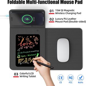 <span class=keywords><strong>Tapis</strong></span> <span class=keywords><strong>de</strong></span> <span class=keywords><strong>souris</strong></span> en cuir pliable avec charge sans fil, tablette d'écriture, charge rapide Qi 15W, <span class=keywords><strong>tapis</strong></span> <span class=keywords><strong>de</strong></span> voyage pour iPhone/iWatch, utilisation au bureau - Product Image 2