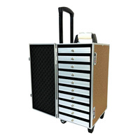 Boîte à bijoux portable multi-couches sur roulettes, fournie par le fabricant, en cuir PU avec tiroirs