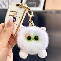 Porte-clés de voiture amusant en peluche imitation lapin Rex, petit pendentif boule de charbon, pour sac à dos