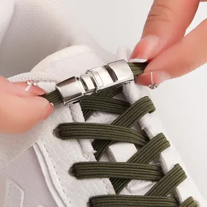 No Tie Shoelaces Metal Press Lock Flat Lazy Shoelaces Without Tie Elastic Sneaker Shoelaces For Shoes