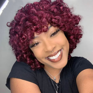Letsfly parrucca riccia con frangia riccia e taglio <span class=keywords><strong>Pixie</strong></span> parrucche colorate capelli umani corti ricci a buon mercato riccioli parrucca con frangetta per donne nere - Product Image 2