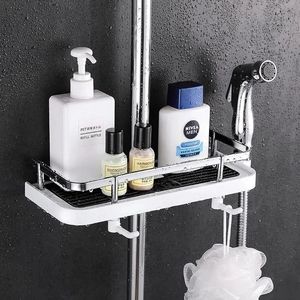 <b>Shower</b> Rod Holder 50X30CM Wall Mounted <b>Corner</b> <b>Storage</b> Rack With Hooks For Bathroom - Product Image 1