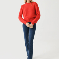 LASARO INTERNATIONAL Pull en tricot à col rond rouge pour femme, manches longues, couleur unie, vêtement décontracté, longueur normale, 100% coton