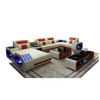 Grenzüberschreitendes Echtleder-Multifunktions-Wohnzimmer Business-Freizeit-Sofa-Set für Große Wohnungen mit LED-Beleuchtung im Kreativen Europäischen Stil