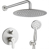 Ensemble de robinetterie de douche pluie ronde 12 pouces tout en métal nickel brossé à 1 poignée avec fixation murale pour salle de bain, incluant un kit de finition de vanne de douche