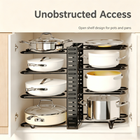 Organisateur de casseroles et poêles à plusieurs niveaux réglable en hauteur, en métal, pour le rangement des ustensiles de cuisine