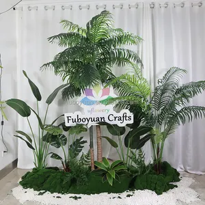 中国廉价家居婚礼装饰假塑料人造香蕉棕榈植物盆景树，带盆栽，用于室外室内装饰