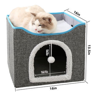 Cama Cueva Plegable Multifuncional para Gatos Chengjun de 41*41*35CM, Tela de Lino Moderna y Ecológica, Extraíble, Lavable y Antiarañazos - Product Image 3