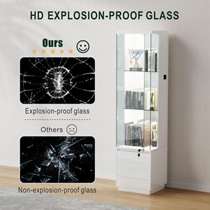 Vitrine moderne en verre SENYU avec 3 étagères, éclairage LED, porte à panneau plat pour le rangement dans le salon - Product Image 2