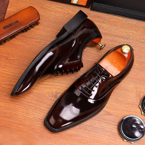 Dress Formal shiny leather shoes for men, <strong>black</strong> genuine leather British business <strong>brogue</strong> <strong>patent</strong> leather shoes - Product Image 4