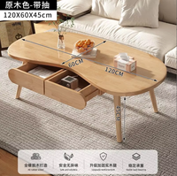 Table basse irrégulière en bois massif, table basse en forme de nuage, table basse en forme de rein, ton noyer, avec rangement, pour salon, meubles de maison