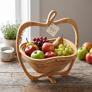 Corbeille à fruits pliable en bois naturel, forme pomme, design repliable pour le rangement sur comptoir de cuisine et la décoration intérieure - Product Image 4