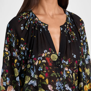 Dài Tay Áo Của Phụ Nữ Nút Màu Đen Xuống Cotton Linen In Áo Thiết Kế Văn Phòng Thời Trang Thoáng Khí - Product Image 4