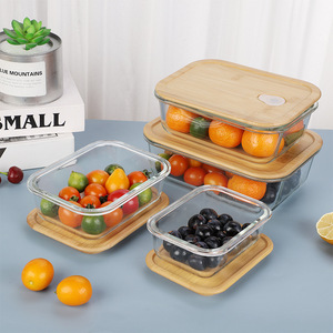 Transparent Glass Lunch Box Container Lucnh Box With Bamboo Lid Japanese Style Bento Box