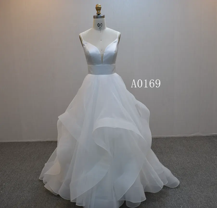 wedding dresses elegant V Neck A Line Tulle Bridal Dress Ivory Sleeveless bridesmaid dresses