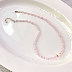 Elegante joyería de perlas reales hecha a mano 4mm cuarzo rosa con cuentas de agua dulce perla encanto gargantilla Collar para el Día de la madre - Product Image 3