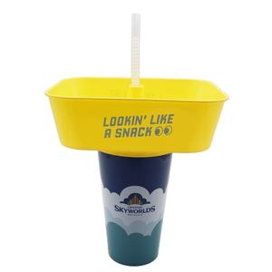 fabrik direkt lebensmittel-klasse 1,5 l einweg 2 in 1 pp snack und trink becher kunststoffbecher mit snack behälter dessert obst tablett auf t - Product Image 1