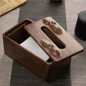 North American <b>Black</b> Walnut Wood Tissue Box Solid Wood Mountain Shape Magnetic Car Living Room Bathroom Use - Product Image 2