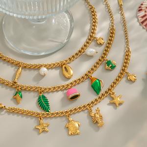 Collana di Alta Gamma in Acciaio Inossidabile con Perle Imitazione Bohémien, Conchiglie e <span class=keywords><strong>Vita</strong></span> Marina, Placcata in Oro 18K, Stile Vacanza al Mare - Product Image 4