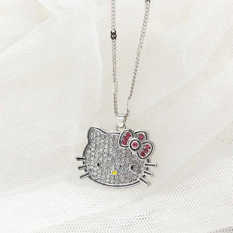 Hello Kitty đầy đủ kim cương cung dễ thương thời trang hình học mèo con pha lê mặt dây chuyền xương đòn phụ nữ