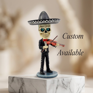 Figura Personalizada del Día <span class=keywords><strong>de</strong></span> <span class=keywords><strong>Muertos</strong></span>, Esqueleto Bobblehead Pintado a Mano en Resina, Regalo Mexicano, Esqueleto Bobblehead Personalizado Tocando la Guitarra - Product Image 2