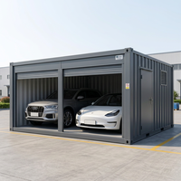 Garage préfabriqué en acier à montage rapide, type conteneur, avec portes à double volet roulant pour 2 voitures et stockage d'équipements