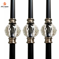 Balustre en fer forgé noir de luxe au design populaire, rond, 5/8, avec boule de cristal, pour rampe d'escalier intérieure en bois