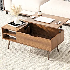 Mesa de centro de té de madera, mueble de sala de estar moderno y multifuncional con almacenamiento