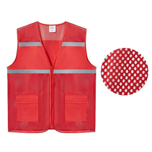 เสื้อกั๊กนิรภัยโนอันตาข่ายสะท้อนแสงสีแดง ชุดทำงานที่มองเห็นได้ชัดเจนสำหรับใช้งานกลางแจ้ง - Product Image 1