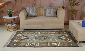 Geometric Jute Area Rug Rectangle Bohemian Flat Weave Eco Friendly Anti-Bacteria Pet-Friendly Non-Slip Living <b>Room</b> <b>Decor</b> Fringe - Product Image 3