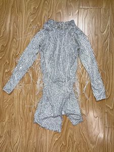 セクシーな長袖、背中が大きく開いたシルバーラインストーンのカジュアルドレス、女性用スリットタッセルボディコン、クラブ、プロムドレス、プラスサイズ - Product Image 6