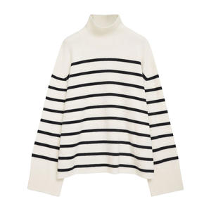 Custom Knit Stripe Cashmere Sweater Mulheres Jumper Senhoras Malhas Funil Inverno Pescoço Oversized Malha Pullover Camisola das Mulheres - Product Image 1