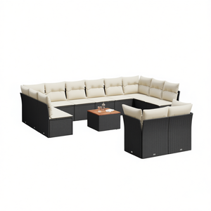 Set Divano da Giardino in Rattan Nero con Cuscini Crema, Arredamento da Esterno dal Design Contemporaneo, Impermeabile e Resistente ai Raggi UV in Rattan PE - Product Image 1