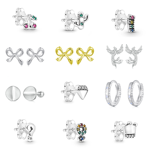 Pendientes de Botón de Plata de Ley 925 con Baño de Oro y Diamantes en Forma de Lazo, Joyería Fina de Moda, Regalo de Boda o Compromiso - Product Image 1