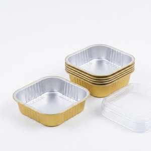 Contenedor Cuadrado de Papel de Aluminio de 330 ml y 112 mm con Borde Dorado, Vaso Desechable para Hornear con Tapa de PET para Postres, Bodas y Aviones - Product Image 3